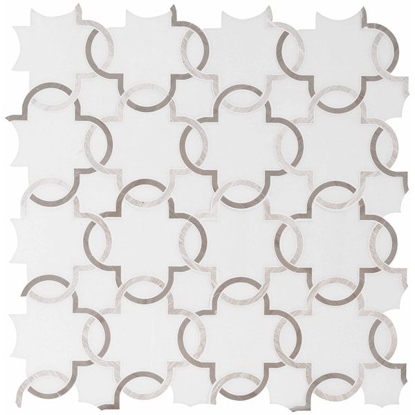 Msi Bianco Quatrefoil SAMPLE Polished Marble Mesh-Mounted
